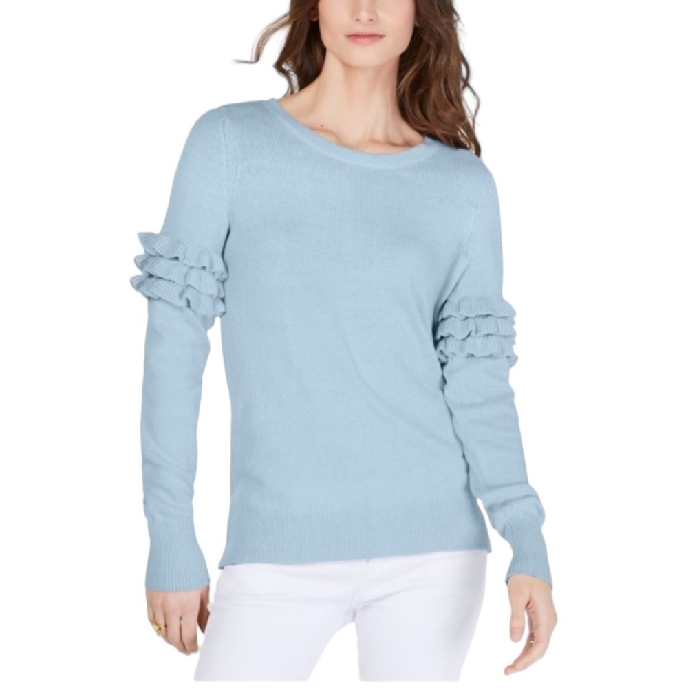 Michael Kors 100% Cotton Long Sleeve Round Neck Ruffle Sleeve Sweater Size Xl - Picture 3 of 14